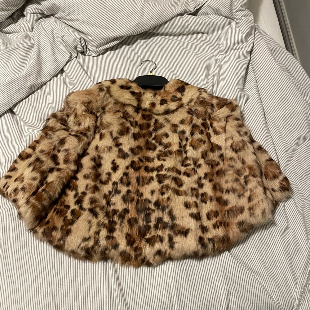 DStudio Real Rabbit Fur Cropped Coat in Cheetah Print SIZE M - Picture 2 of 4